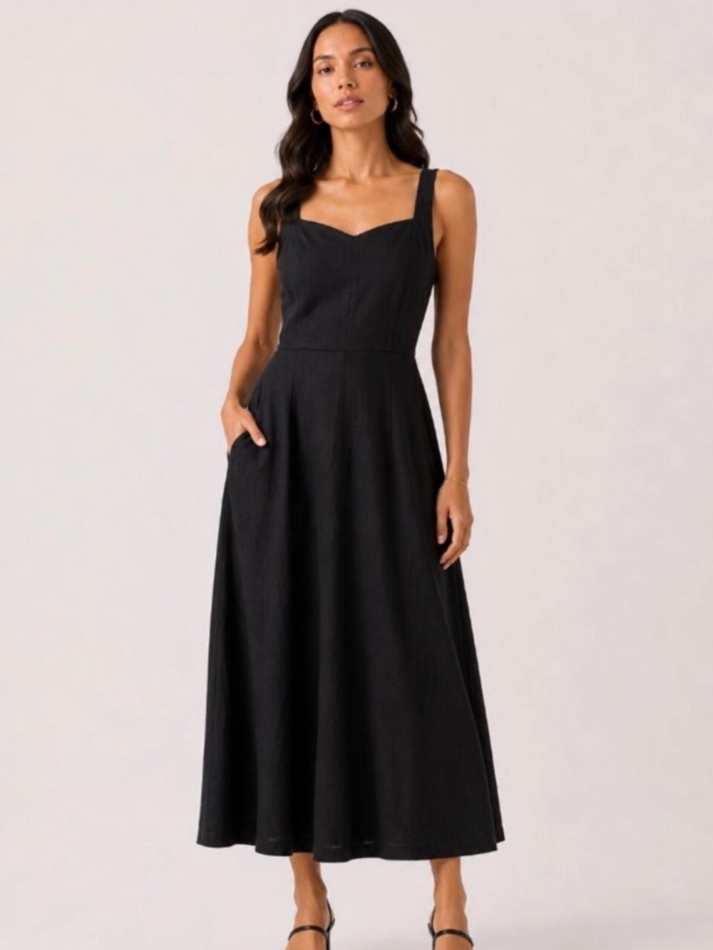 Old Navy Black Midi Fit-and-Flare Dress